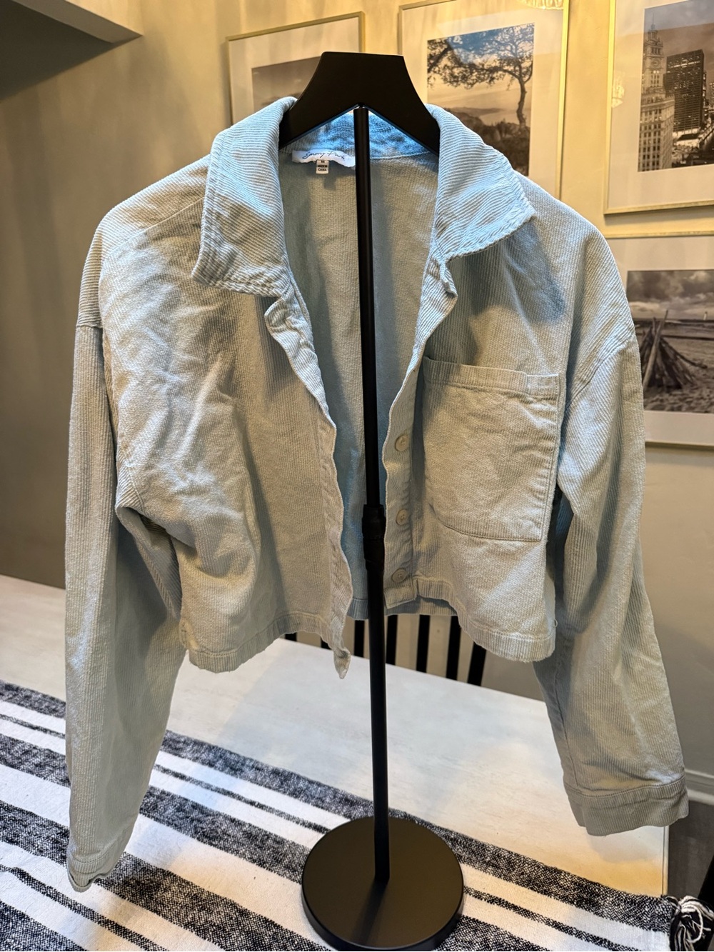 emory park Light Blue Cropped Corduroy Jacket